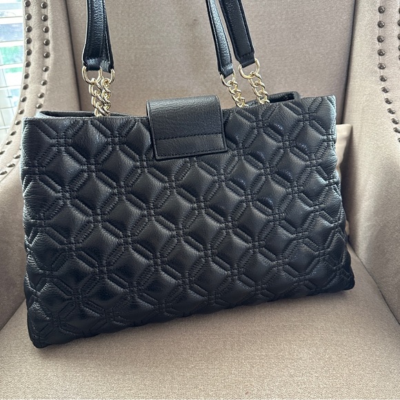 Kate Spade Quilted Black Gold Luxury Shoulder Handbag Purse - Hot Pink Lining - Picture 3 of 6